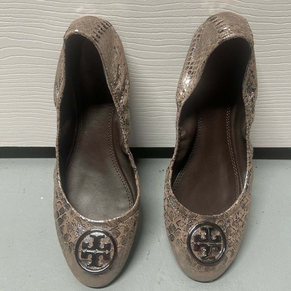 Tory Burch Women's Snakeskin Metallic Flats